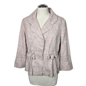 Zinc Pink Gray Plaid Padded Shoulder Button Down Blazer XL